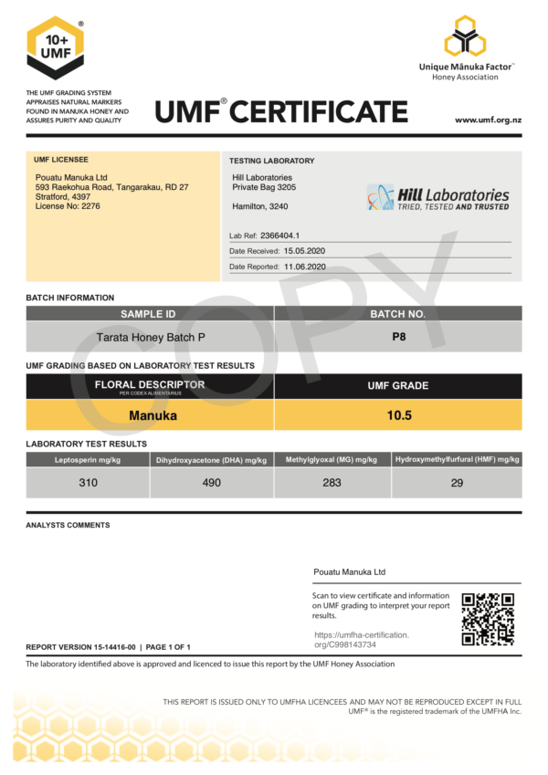 UMF 10+ Certificate
