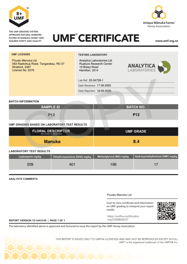 UMF 5+ Certificate