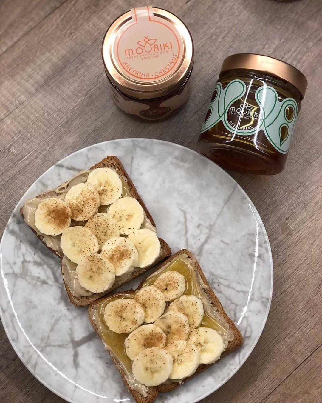 chestnut and pine honey on toasted banana bread